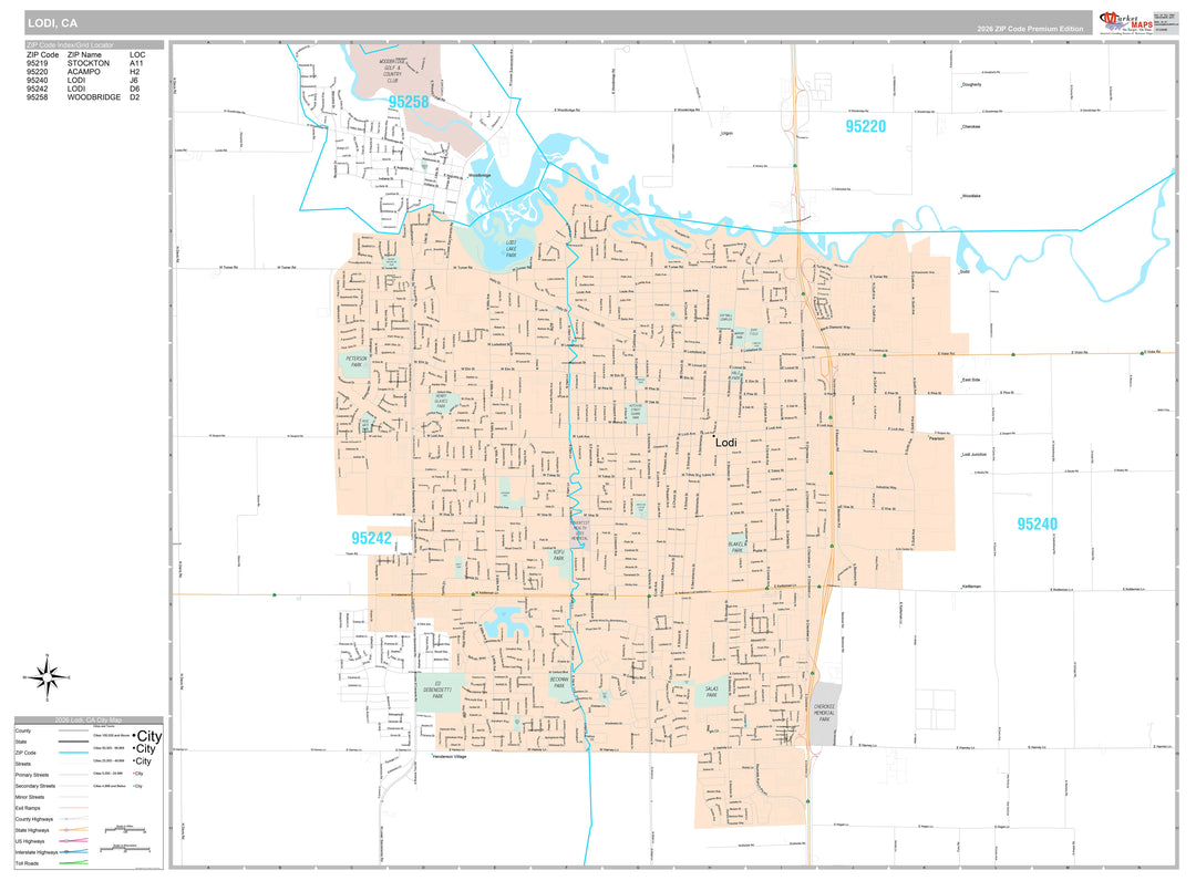 Premium Style Wall Map of Lodi, CA
