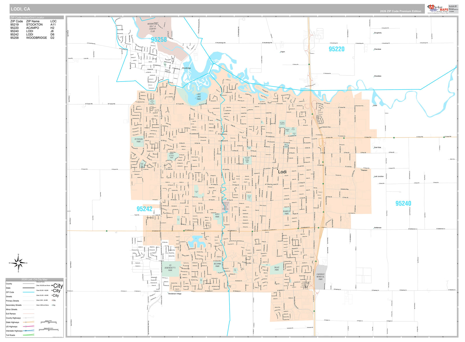 Premium Style Wall Map of Lodi, CA