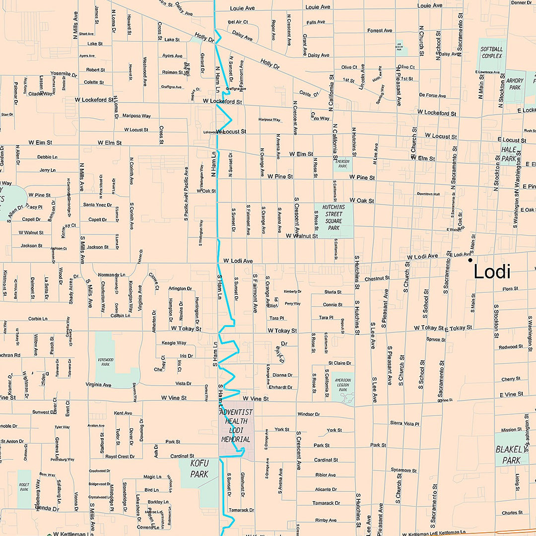 Premium Style Wall Map of Lodi, CA