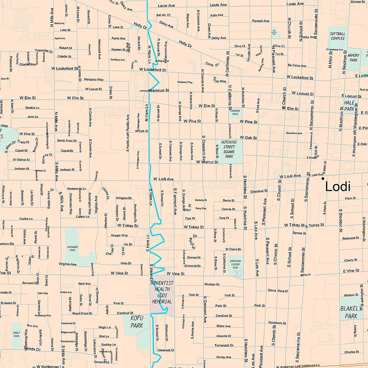 Premium Style Wall Map of Lodi, CA