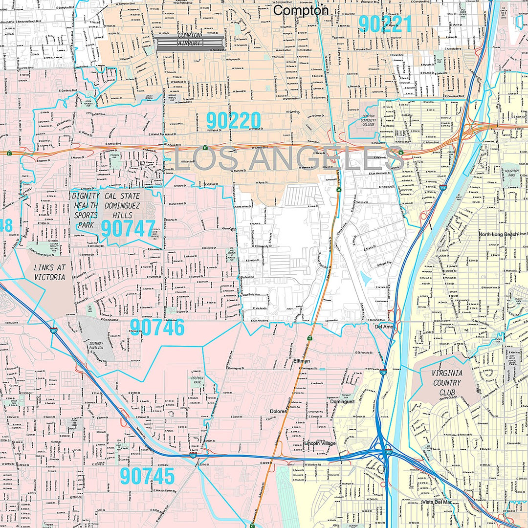 Premium Style Wall Map of Long Beach CA