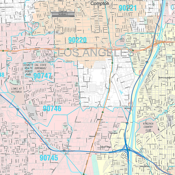 Premium Style Wall Map of Long Beach CA