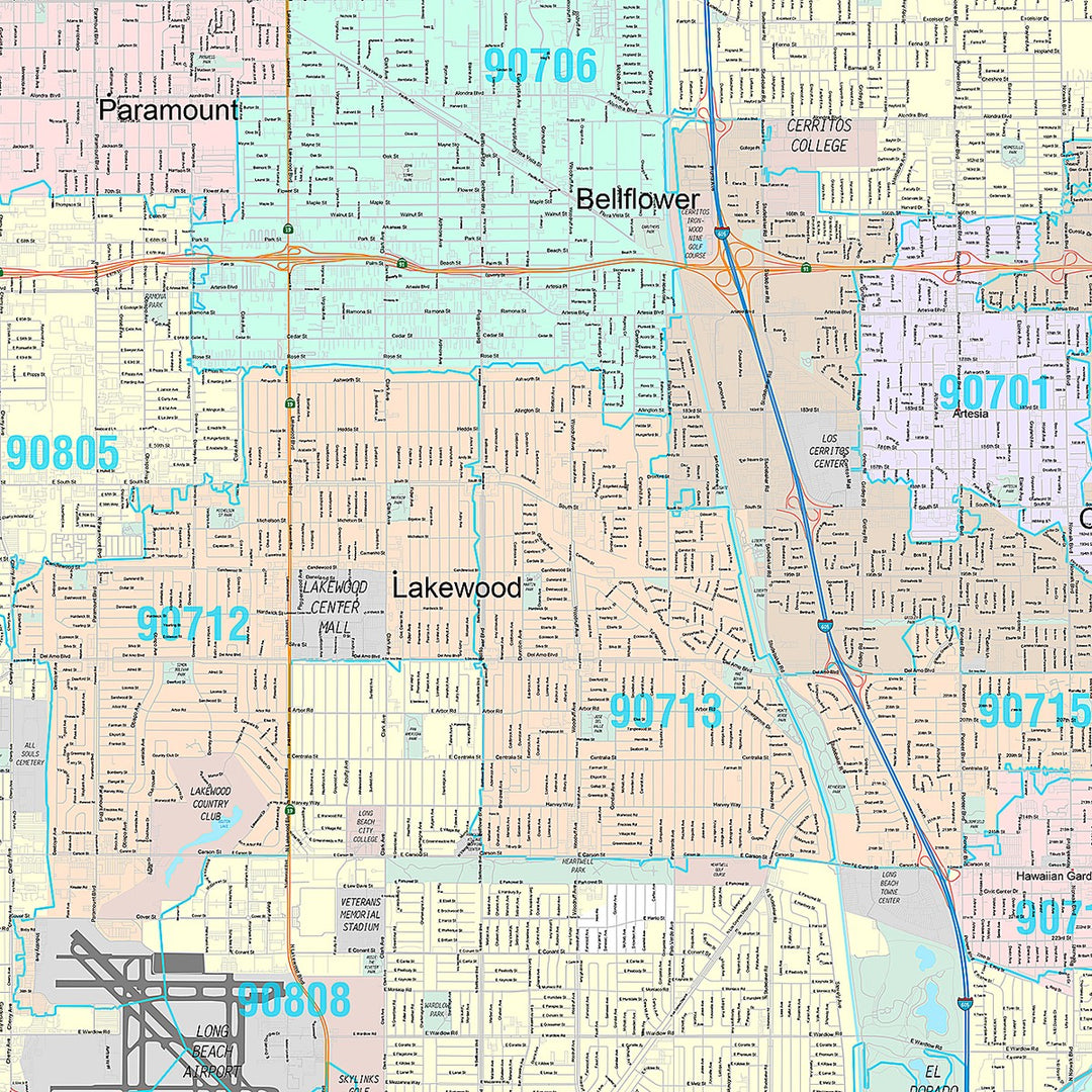 Premium Style Wall Map of Long Beach CA