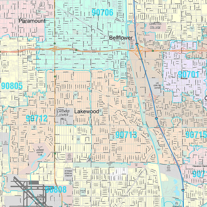 Premium Style Wall Map of Long Beach CA