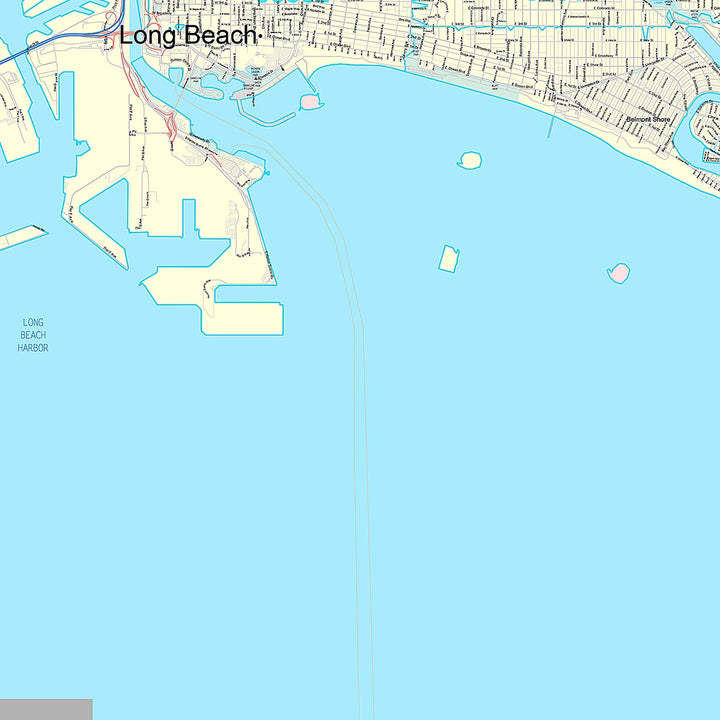 Premium Style Wall Map of Long Beach CA