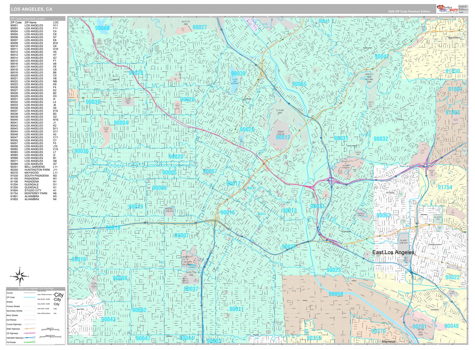 Premium Style Wall Map of Los Angeles CA