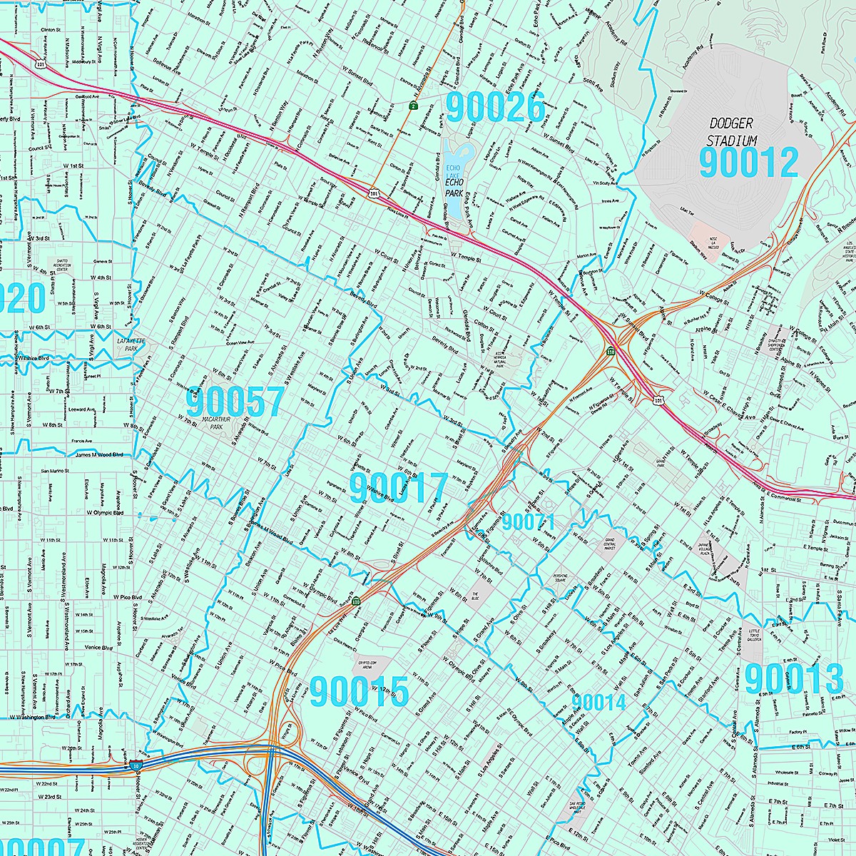Premium Style Wall Map of Los Angeles CA