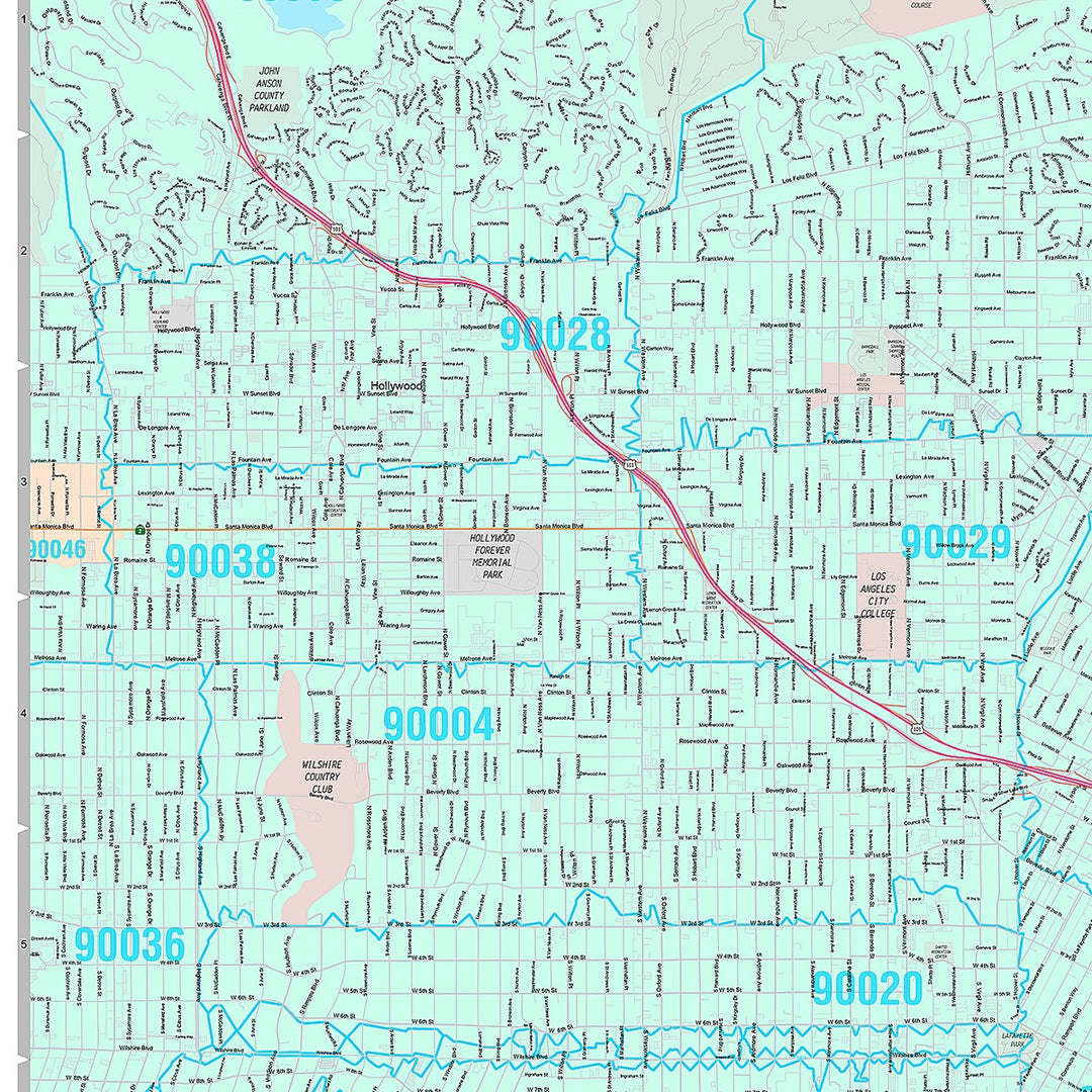 Premium Style Wall Map of Los Angeles CA