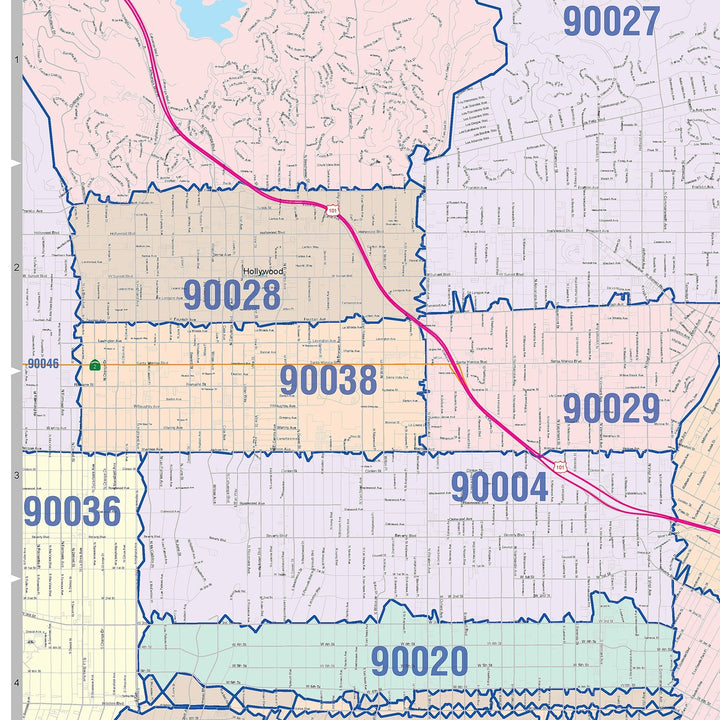 Colorcast ZIp Code Style Wall Map of Los Angeles, CA – American Map Store
