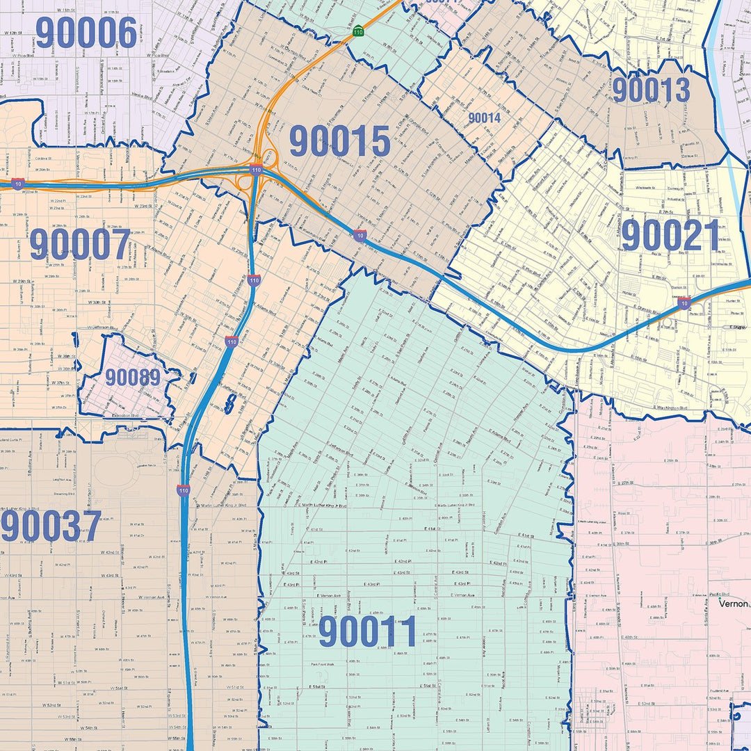 848 Zip Code Colorcast ZIp Code Style Wall Map of Los Angeles, CA – American Map Store