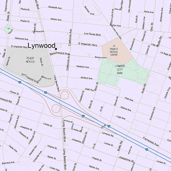 Premium Style Wall Map of Lynwood, CA