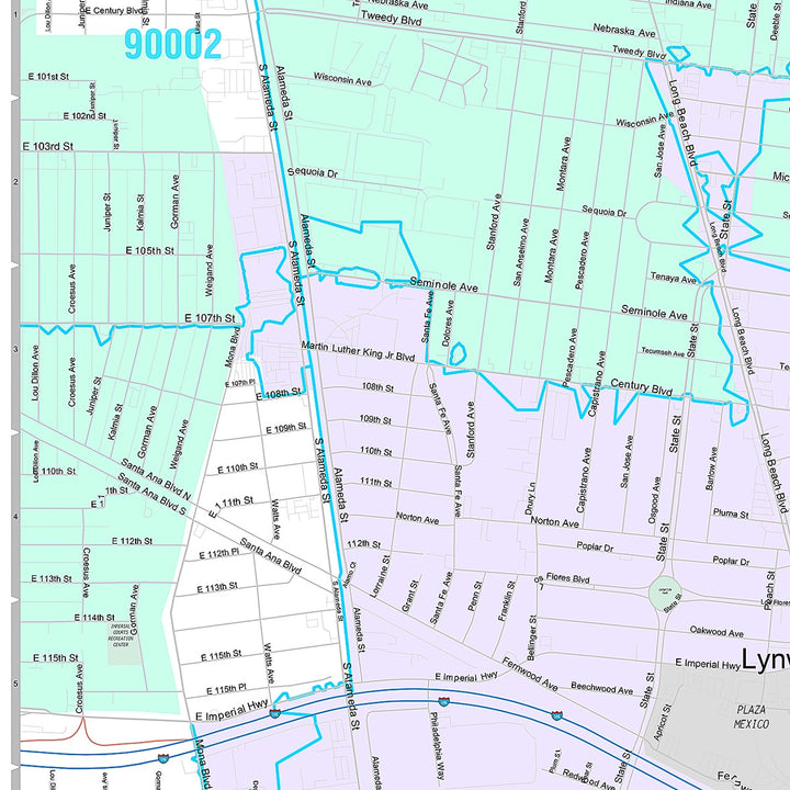 Premium Style Wall Map of Lynwood, CA