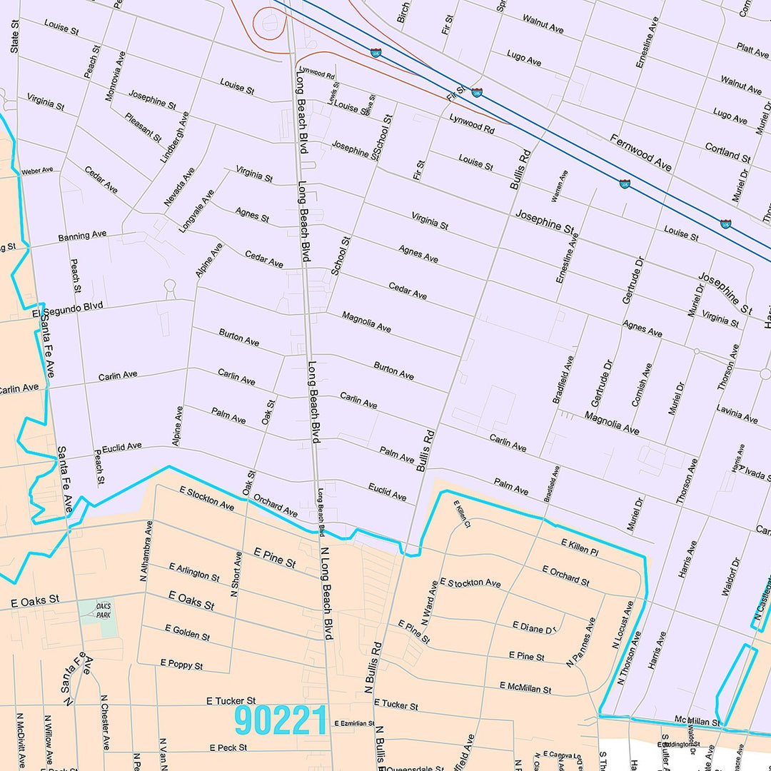 Premium Style Wall Map of Lynwood, CA