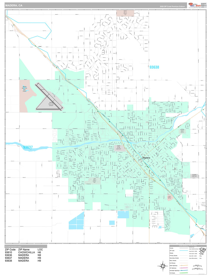 Premium Style Wall Map of Madera, CA