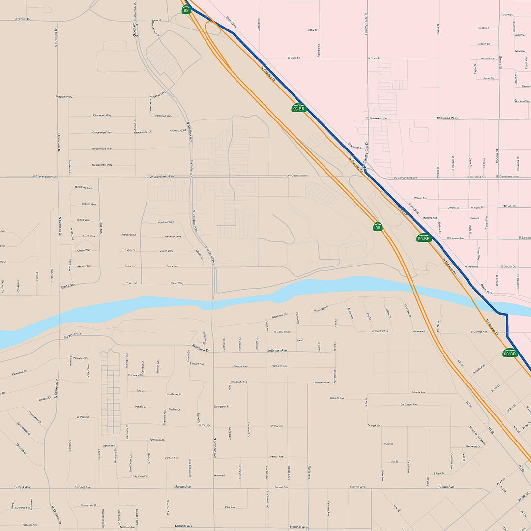 Color Cast Zip Code Style Wall Map of Madera, CA