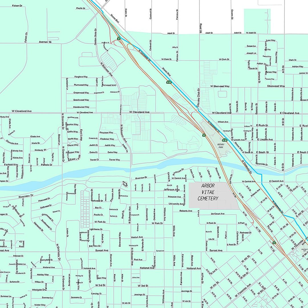Premium Style Wall Map of Madera, CA