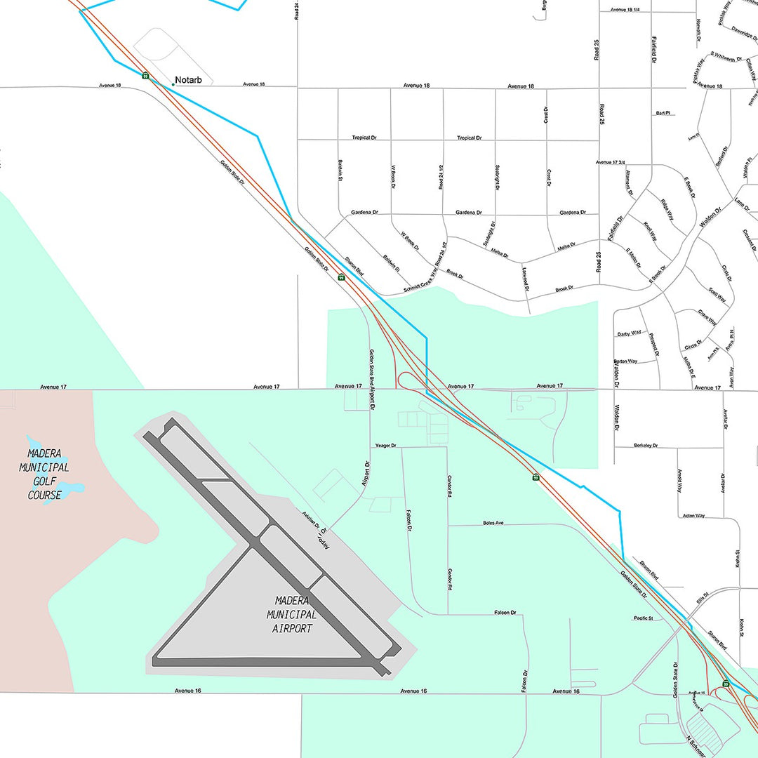 Premium Style Wall Map of Madera, CA
