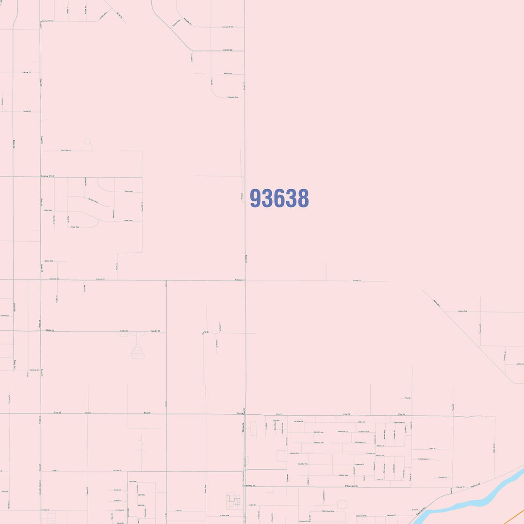 Color Cast Zip Code Style Wall Map of Madera, CA