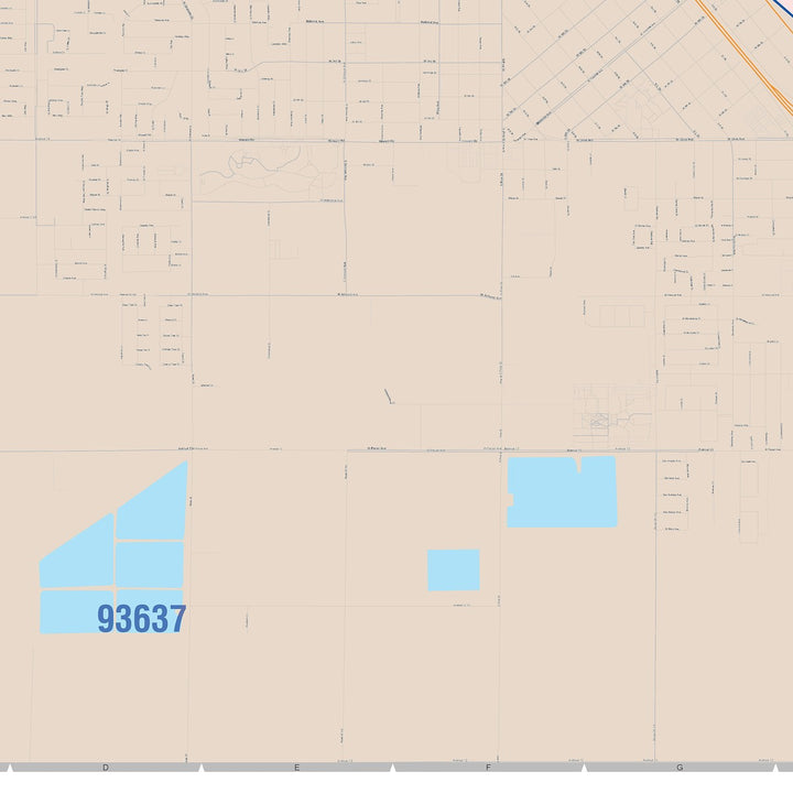 Color Cast Zip Code Style Wall Map of Madera, CA