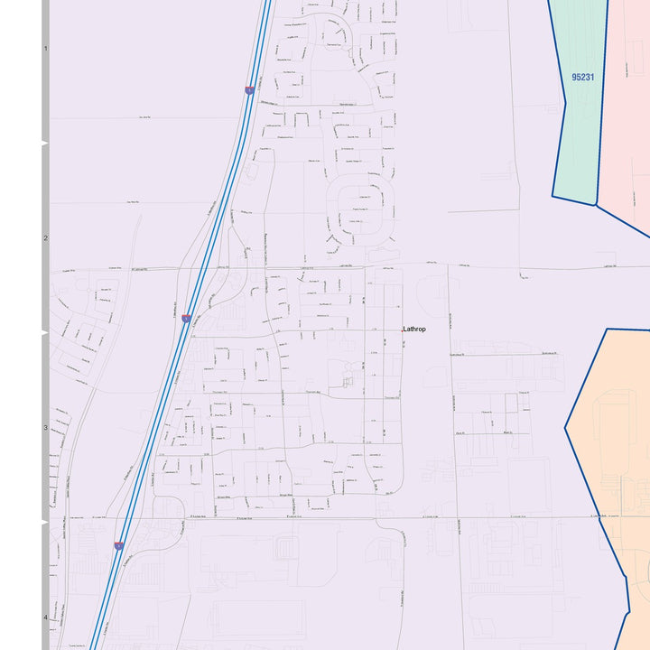 Color Cast Zip Code Style Wall Map of Manteca, CA