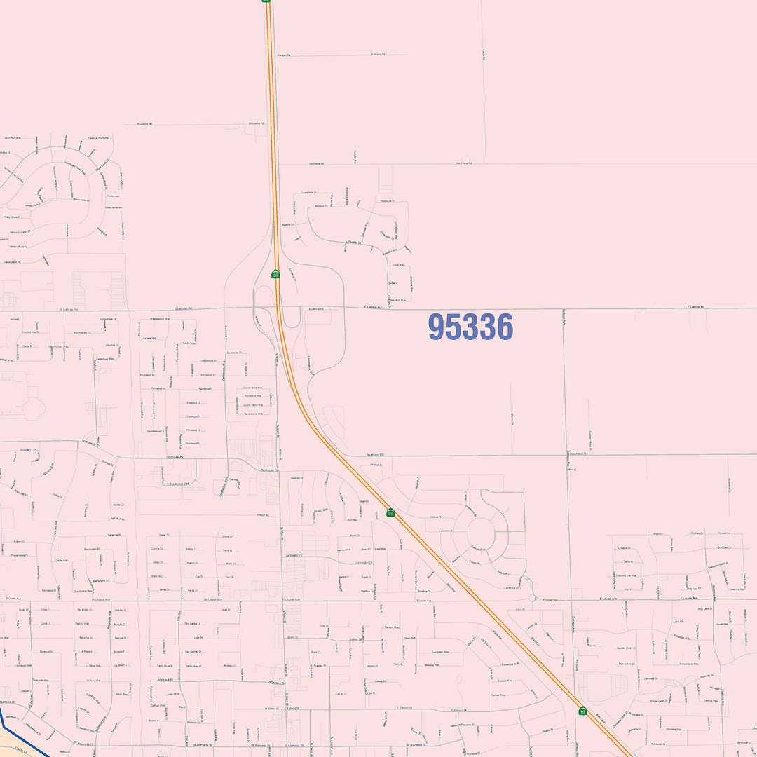 Color Cast Zip Code Style Wall Map of Manteca, CA