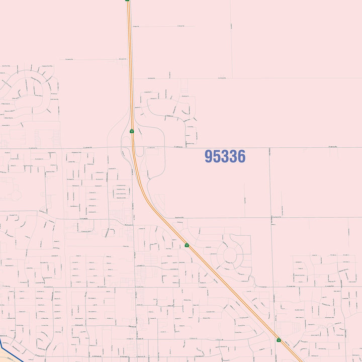 Color Cast Zip Code Style Wall Map of Manteca, CA