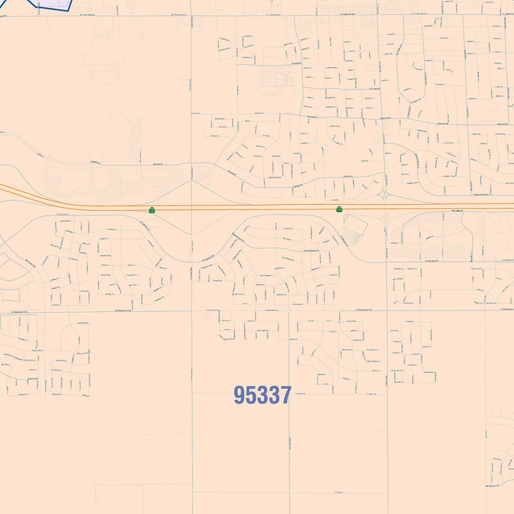 Color Cast Zip Code Style Wall Map of Manteca, CA
