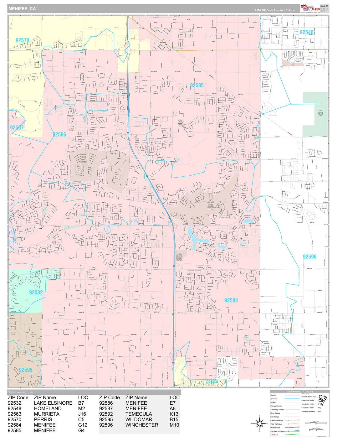 Premium Style Wall Map of Menifee, CA