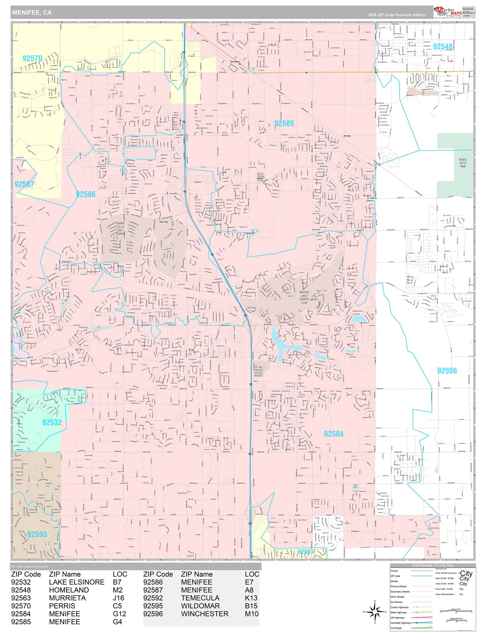 Premium Style Wall Map of Menifee, CA