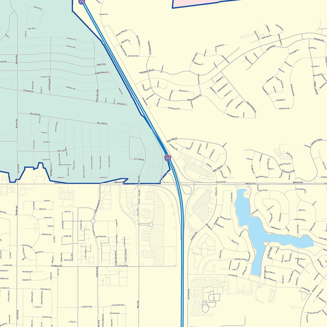 Color Cast Zip Code Style Wall Map of Menifee, CA