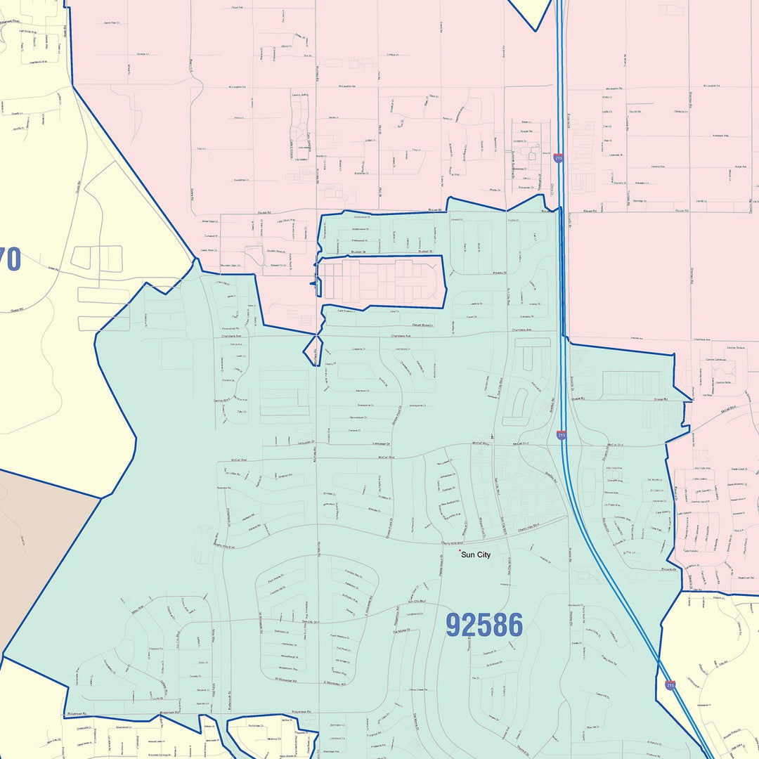 Color Cast Zip Code Style Wall Map of Menifee, CA