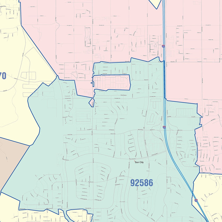 Color Cast Zip Code Style Wall Map of Menifee, CA
