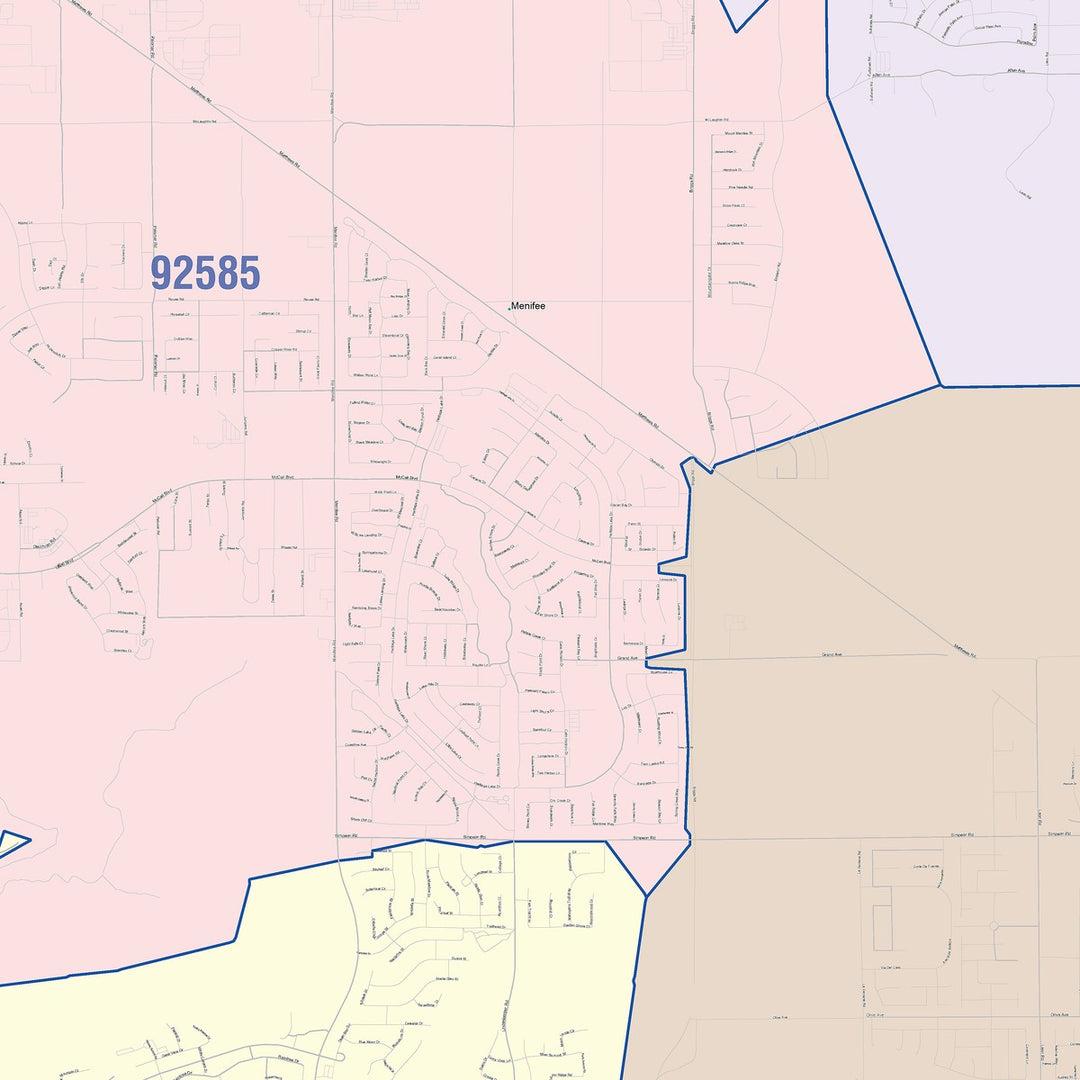 Color Cast Zip Code Style Wall Map of Menifee, CA