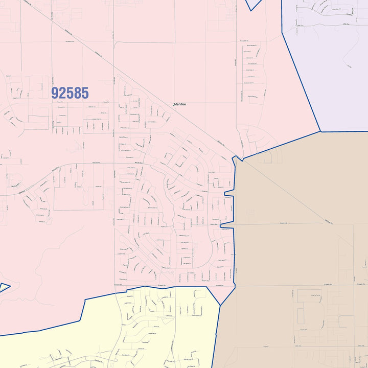 Color Cast Zip Code Style Wall Map of Menifee, CA