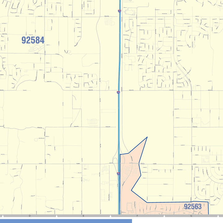 Color Cast Zip Code Style Wall Map of Menifee, CA