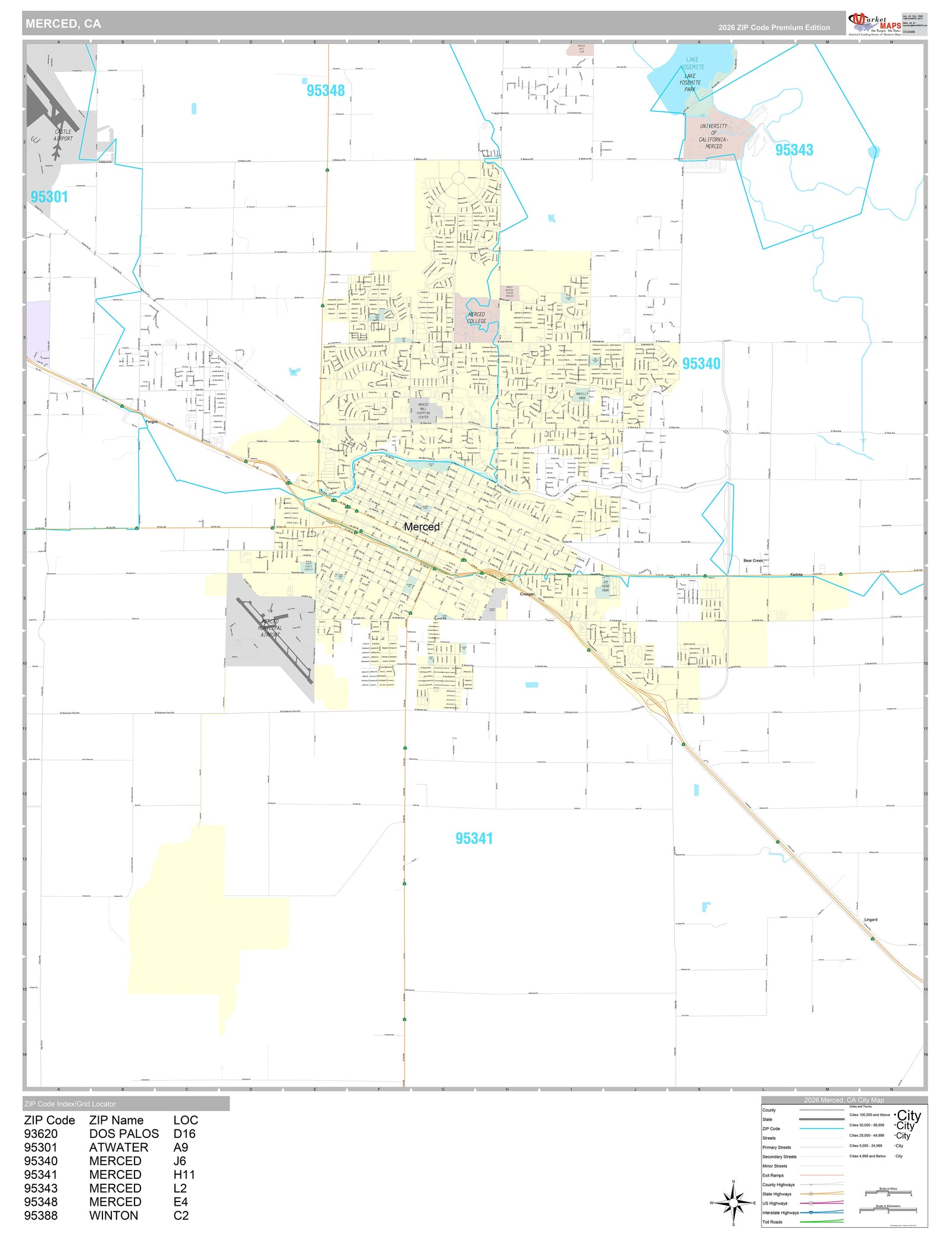 Premium Style Wall Map of Merced, CA