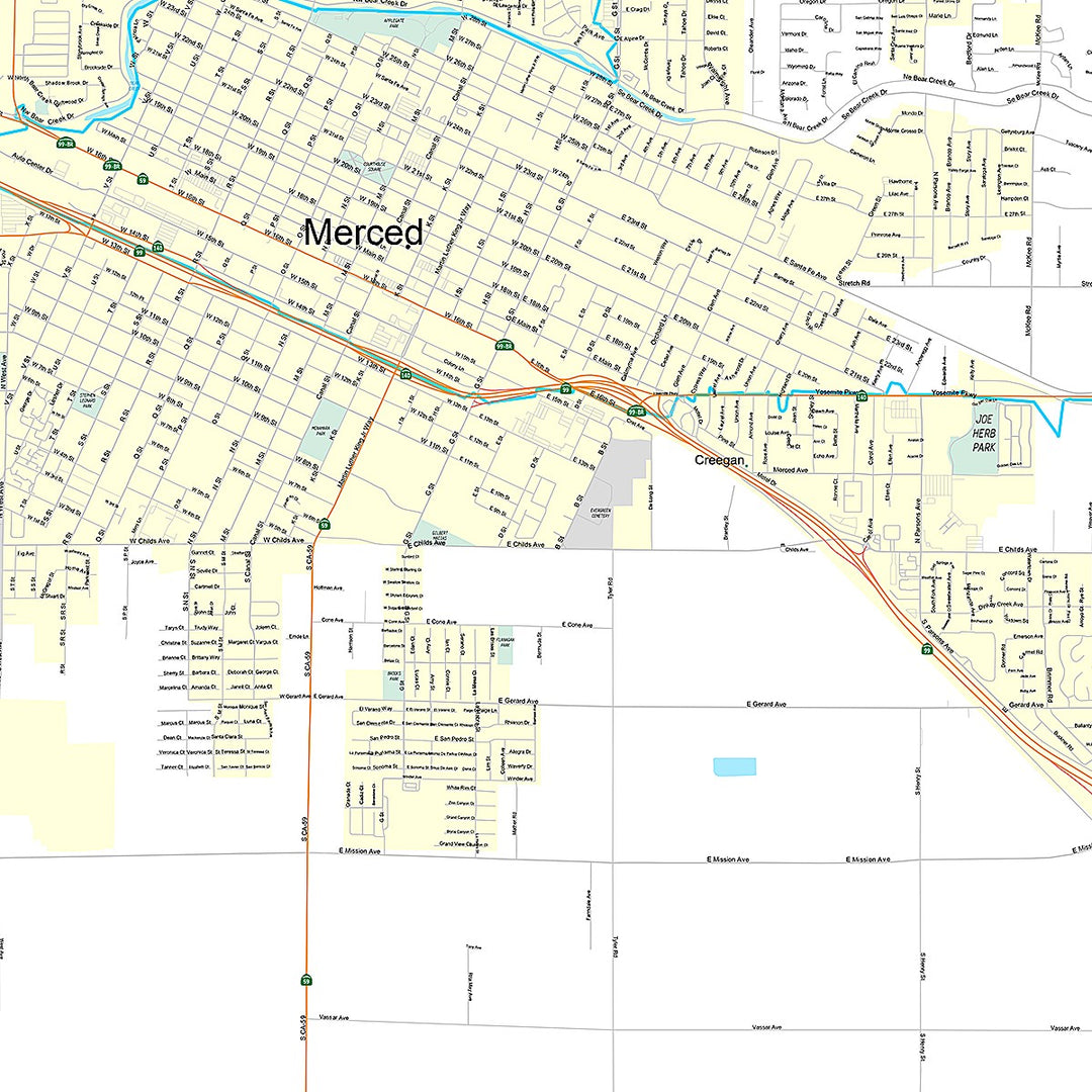 Premium Style Wall Map of Merced, CA