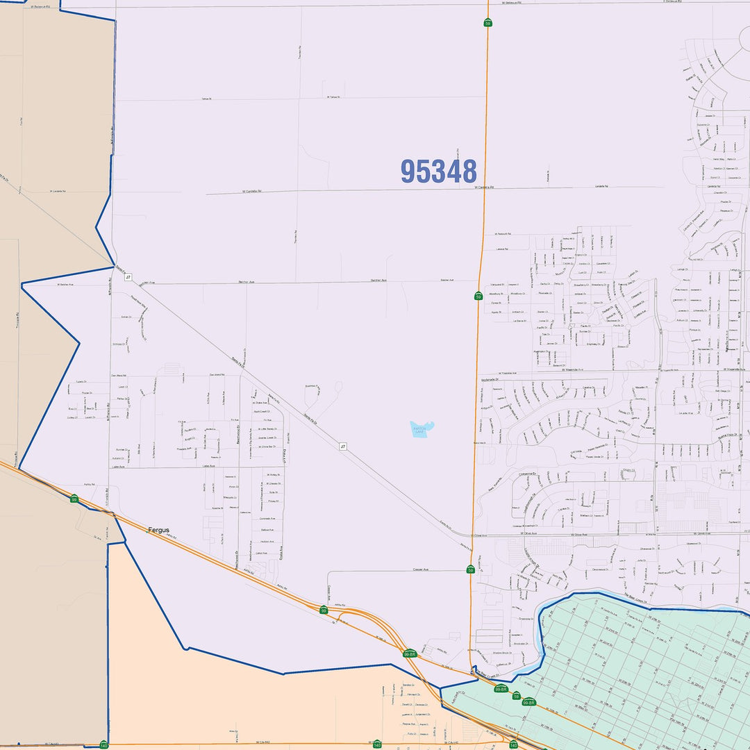 Color Cast Zip Code Style Wall Map of Merced, CA