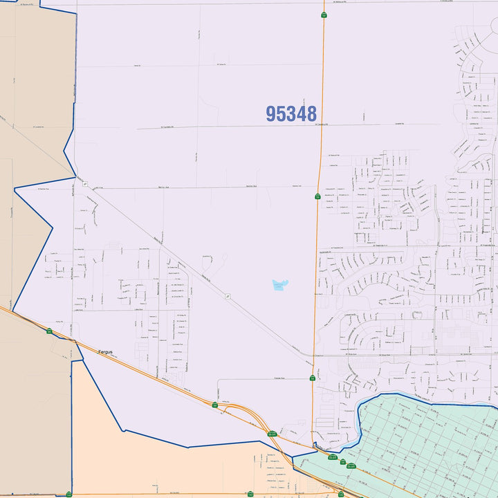 Color Cast Zip Code Style Wall Map of Merced, CA