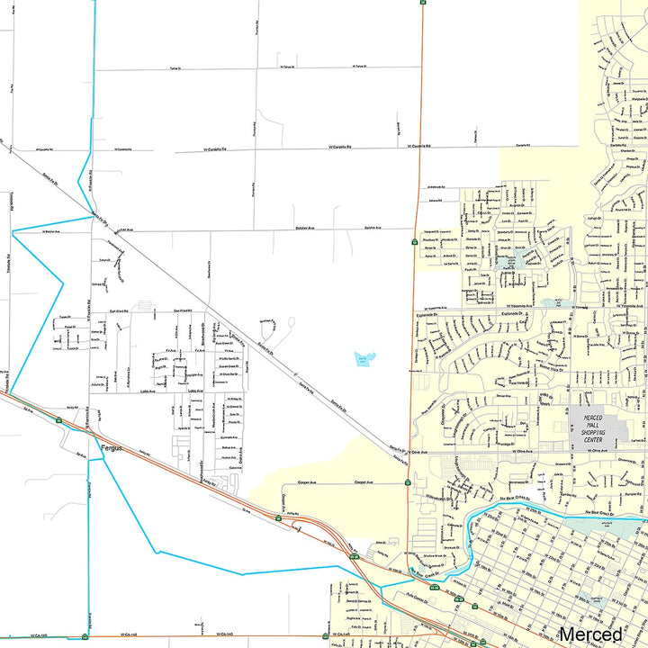 Premium Style Wall Map of Merced, CA
