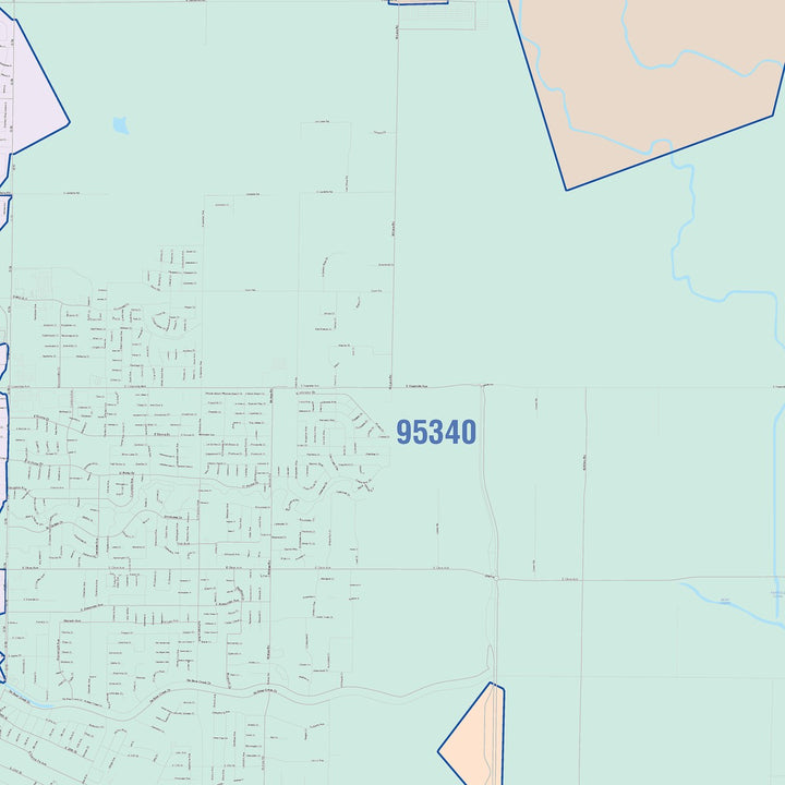 Color Cast Zip Code Style Wall Map of Merced, CA