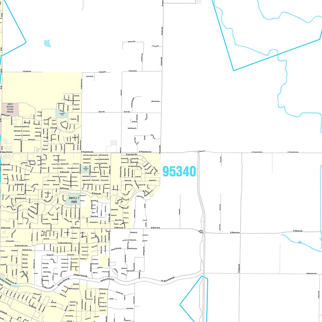 Premium Style Wall Map of Merced, CA