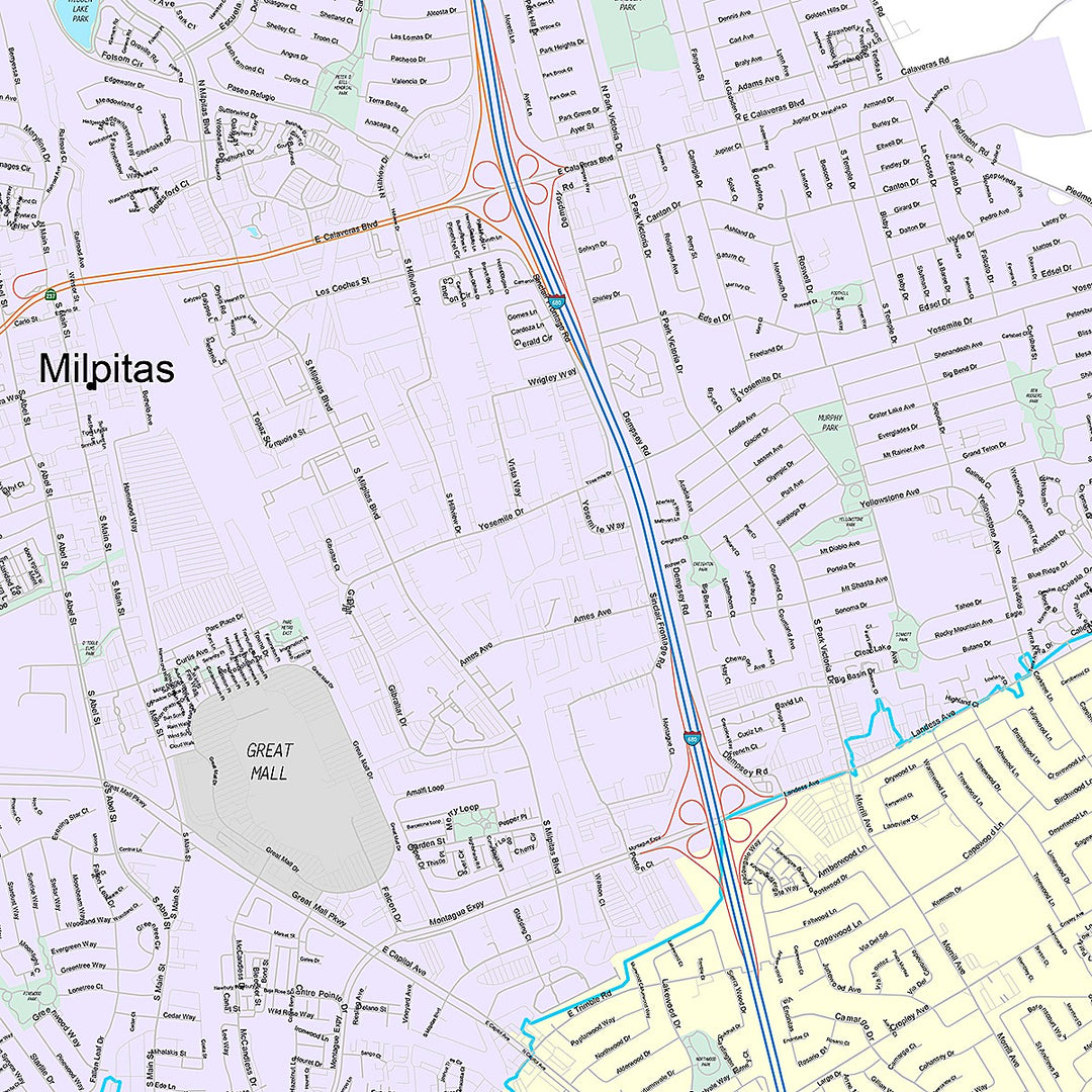 Premium Style Wall Map of Milpitas, CA