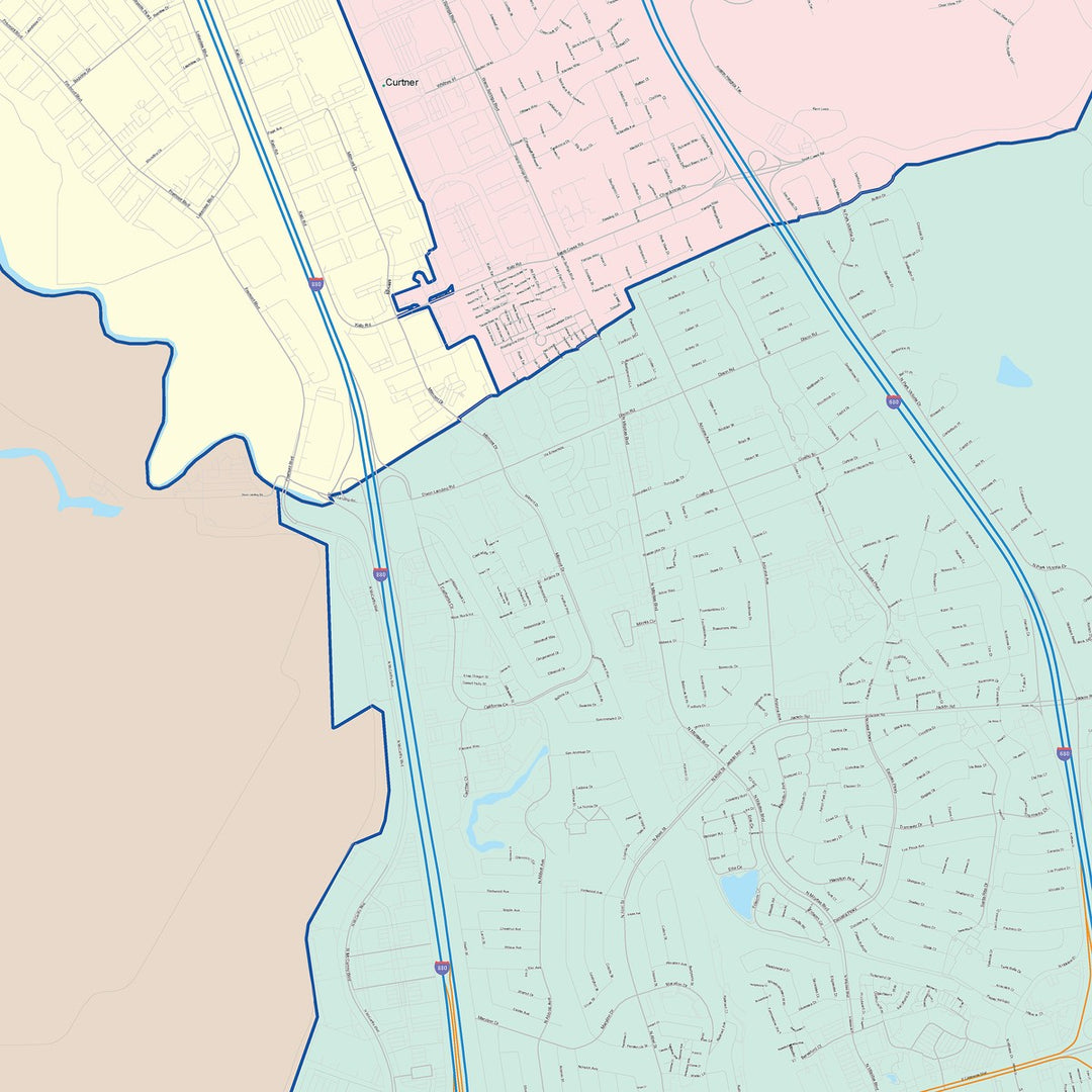 Color Cast Zip Code Style Wall Map of Milpitas, CA