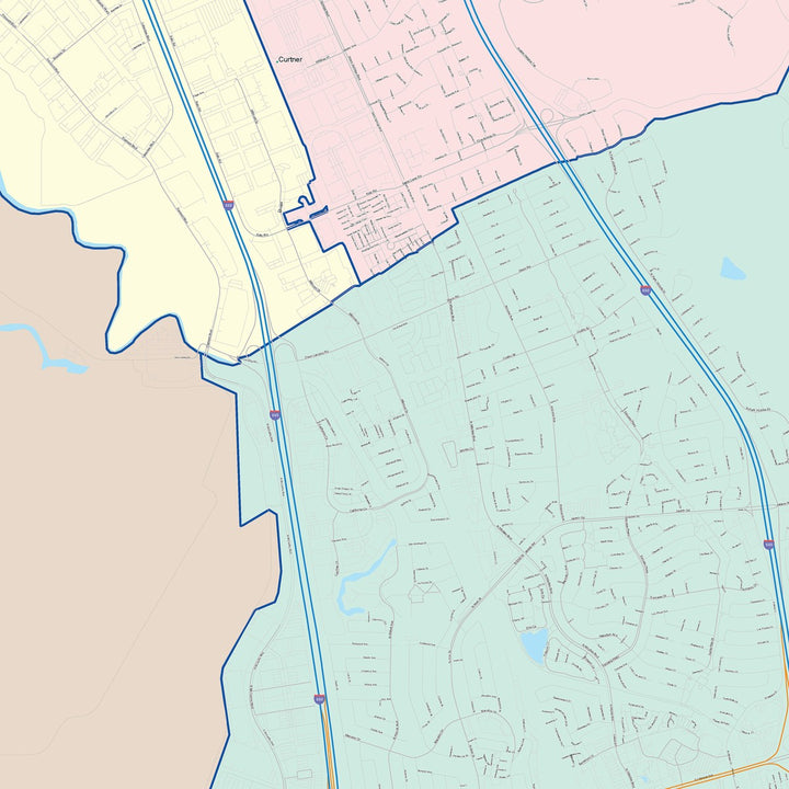 Color Cast Zip Code Style Wall Map of Milpitas, CA