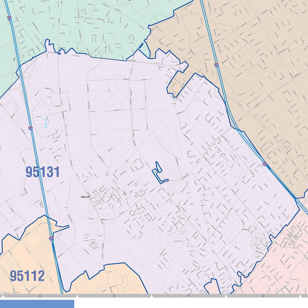 Color Cast Zip Code Style Wall Map of Milpitas, CA
