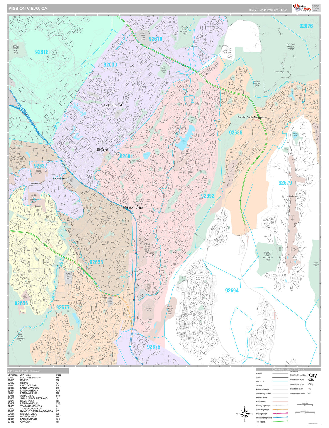 Premium Style Wall Map of Mission Viejo, CA