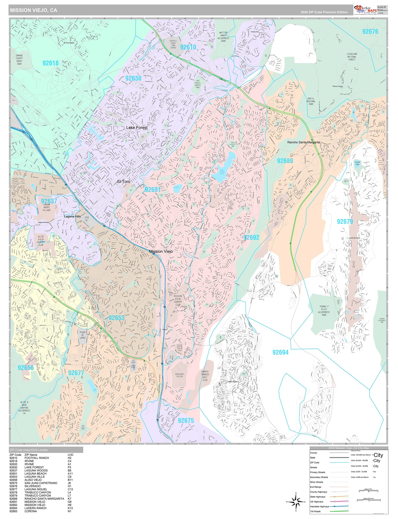 Premium Style Wall Map of Mission Viejo, CA