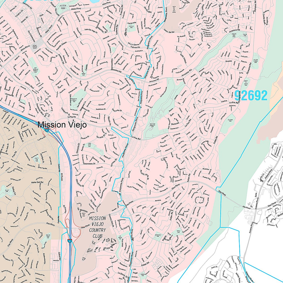 Premium Style Wall Map of Mission Viejo, CA