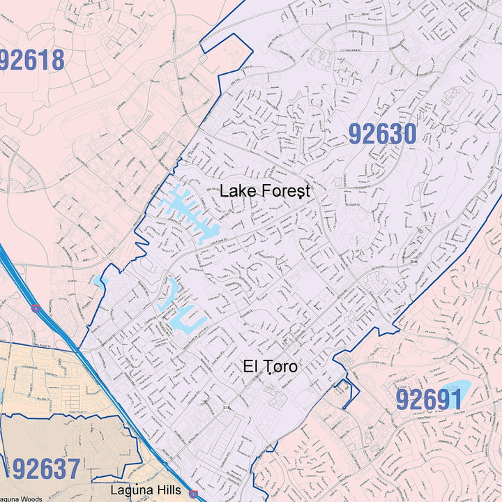 Color Cast Zip Code Style Wall Map of Mission Viejo, CA